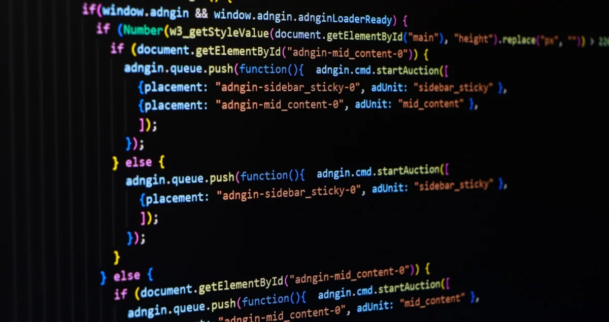 Code on a dark screen