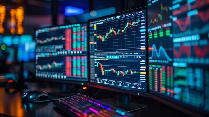 Stock market charts on screen